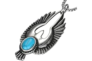 SaiDian 1Pcs Turquoise Eagle Pendant Necklace Silver Stainless Steel Phoenix Pendant Vintage Necklace for Men