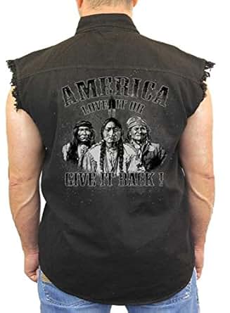 Native American Denim Vest America Love It Give It Back Mens Sleeveless Biker Wear M-5XL at 