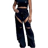 Unybwonn Women High Waist Wide Leg Y2k Sweatpants Baggy Patchwork Multi Zipper Ripped Cutout Joggers Pants Streetwear
