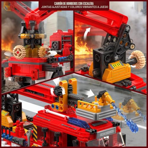 City Fire Truck with Ladder Toy (798PCS), Collectible Emergency Vehicle Model Kit, Birthday Gift for 6 Year Old Boys Girls and Adults