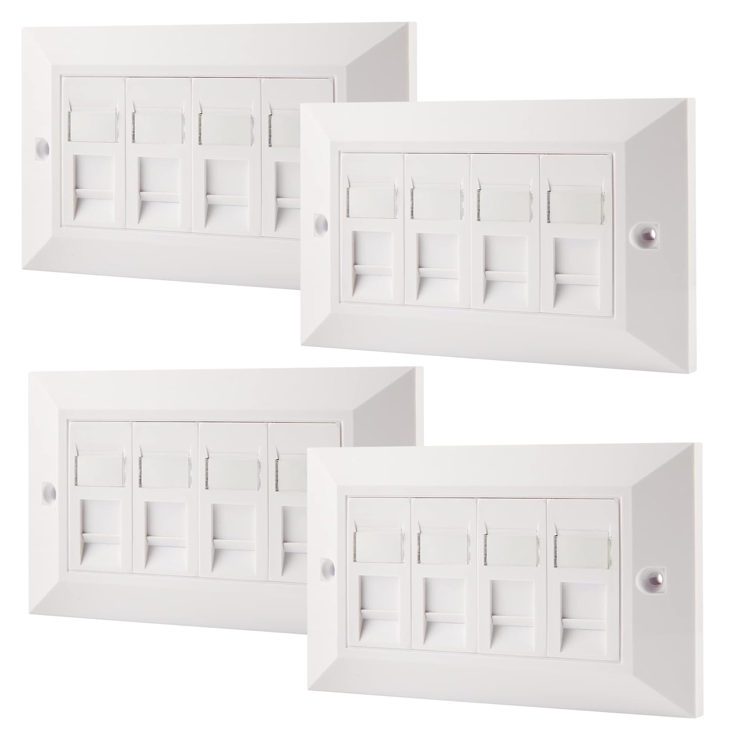 rhinocables CAT5e Ethernet Faceplate | Double 2 & Quad 4 RJ45 Gang Wall Sockets | Simple CAT 5 Setup for Printers, VoIP, Phones & More | Network Expansion for Home or Business (4 Port,Pack of 4)