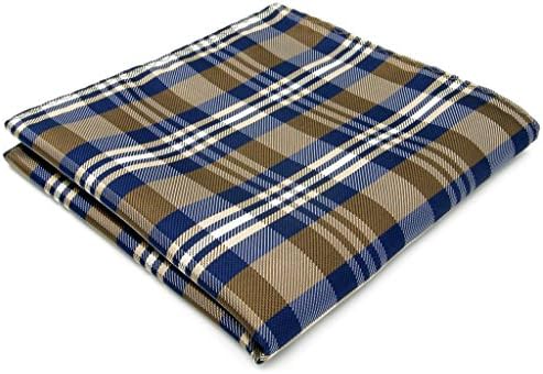 Shlax&amp;Wing Checked Blue Brown Khaki Handkerchieves Mens Neckties Hanky Pocket Square