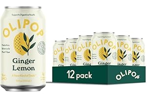 OLIPOP Prebiotic Soda Pop, Ginger Lemon, A New Kind of Soda Packed with Prebiotics, Fiber, and Botanicals, Gluten Free, Vegan, GMO Free, 12oz (12-Cans)