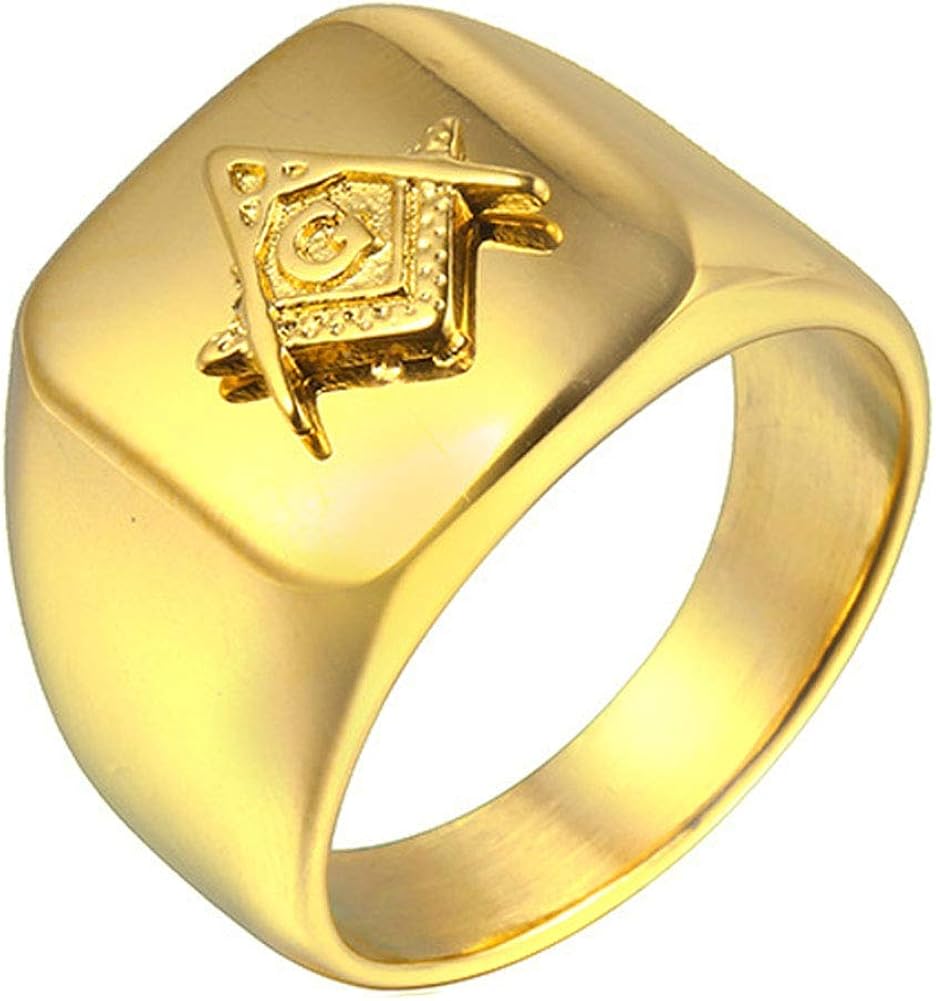 NBMCXC Gold Plated Stainless Steel Masonic Rings for Men Master Masonic