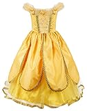 JerrisApparel Princess Belle Costume Deluxe Party Fancy Dress up for Girls (7 Years, Yellow One)
