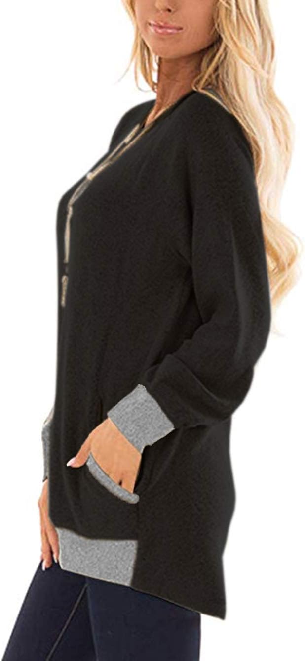 iChunhua Women's Tops Cotton Autumn Plain Long Sweatshirt Jumper Plus Size Dark Black XL - Image 3