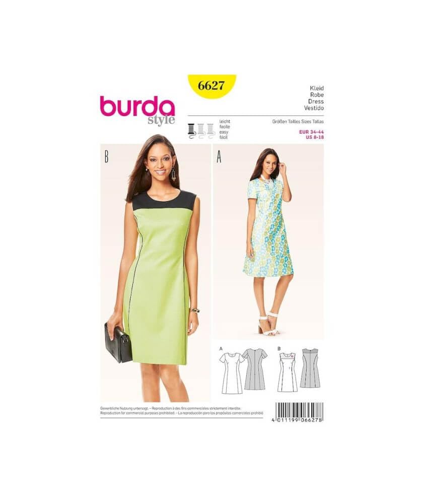 Burda - B6627 - Dress Sewing Pattern with a White Paper Template - 19 x 13 x 1 cm [English Language Instructions not Guaranteed]