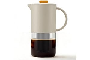 Delove Cold Brew Coffee Maker with Auto Spout – Shatterproof Plastic Shell, Wide Mouth Design – 62 oz (1.9 Quart) Iced Tea Glass Carafe with Removable Removable Mesh Filter (1, Beige)