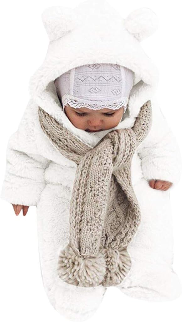 Infantile Nouveau Ne Bebe Hiver Onesies Snowsuit Bande Dessinee Ours Polaire Capuche Jumpsuit Barboteuse Laine Footies Playsuit Bodys Et Combinaisons Bebe Fille 0 24m