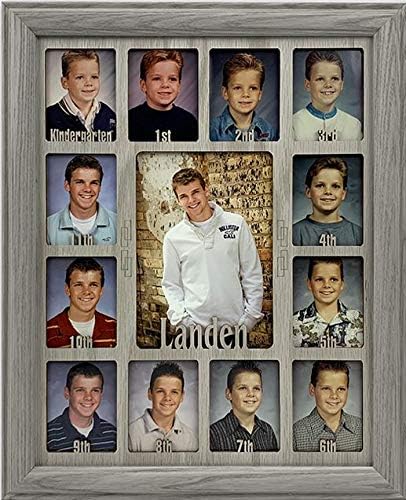 Amazon Com Northland School Years Picture Frame Personalized Holds Twelve 2 5 X 3 5 School Photos And 5 X 7 Kindergarten To Graduation Picture Light Gray Frame Light Gray Mat Customizable Name