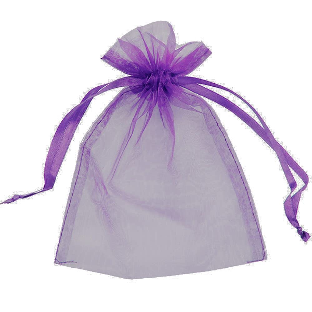 50 Organza Bags Wedding Favours Party Jewellery Pouches Mesh Drawstring Gift Wrap (7cm x 9cm, Purple)