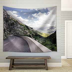 a Road Through The Mountains - Fabric Wall Tapestry Home Decor - 51x60 inches