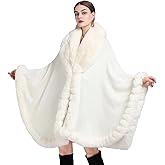 Obosoyo Ponchos for Women Shawls and Wraps Evening Dresses Faux Fur Collar Cloak Cape Pashmina
