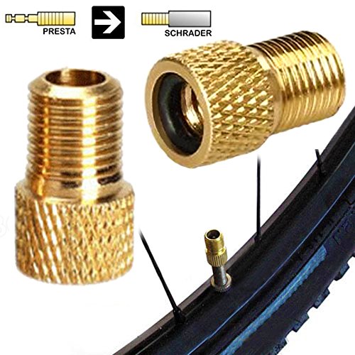 2 x BRASS ADAPTOR PRESTA TO SCHRADER BICYCLE VALVE CONVERTER BIKE PUMP