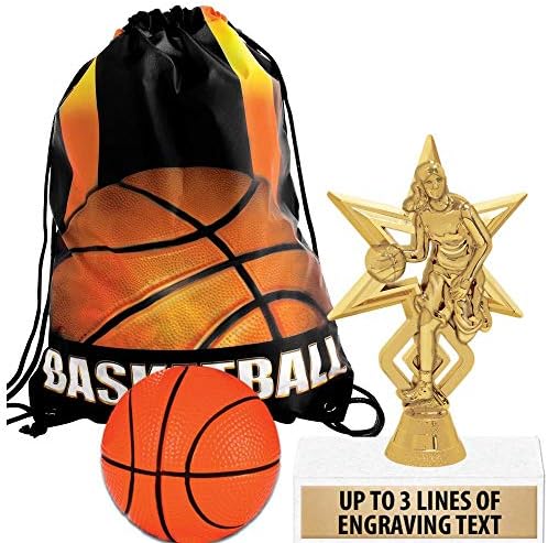 Basketball Goodie Bags, Basketball Favors for Basketball Themed Party Supplies Comes With Personalized Girls Basketball Custom Kids Trophy, Squishball and Basketball Drawstring 1 Pack Prime