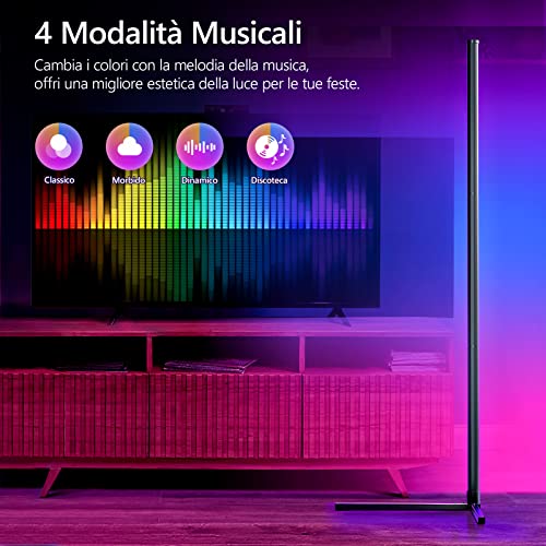 bedee Lampada da Terra Dimmerabile, Piantana Lampada con Bluetooth APP e Telecomando, Lampade da Terra Moderna RGB 1600W Cambia Colore con Sincronizzazione Musicale per Soggiorno, Camera da Letto