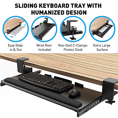 AboveTEK Large Keyboard Tray Under Desk with Wrist Rest, 26.7"×11