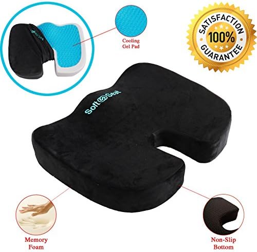 Car Seat Cushion, Non-Slip Orthopedic Back Support, Sciatica and Coccyx Tailbone Pain Relief, Gel Luxury, Black