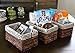 Wicker Home Decorative Storage Baskets 5-Piece Nesting Baskets Brown Wicker Hand Woven with Printed Canvas Storage and Organization Wicker Basket 5 Piece Set 1 Large 1 Medium and 3 Small