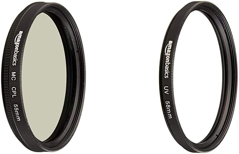 AmazonBasics Circular Polarizer Camera Photography Lens - 55 mm & UV Protection Camera Lens Filter - 58mm