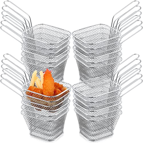 24 Pcs Mini Square Fry Basket Stainless Steel French Fries Holder Deep