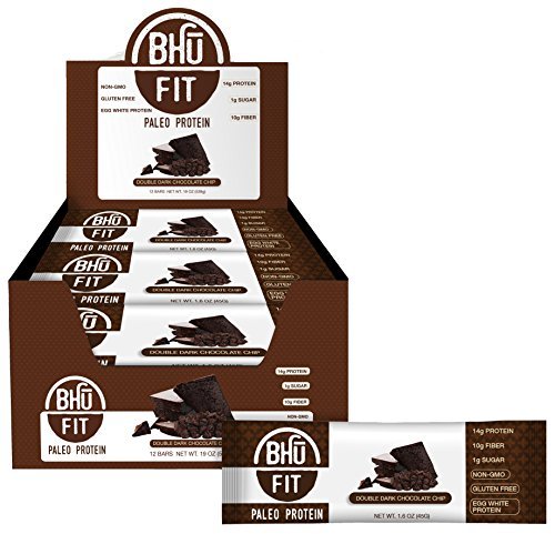 Bhu Fit -Paleo Protein Bars, Gluten Free, Non-gmo - 1.6 Oz, Case of 12 (Double Dark Chocolate Chip) by Bhu Fit