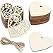 CHENGU 40 Pieces Wooden Heart Slices Unfinished Valentines Day Embellishments Hanging Crafts with Ropes Wooden Heart Ornament for Valentine's Day Wedding DIY Decorations(Natural Wood)