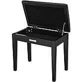 Donner Piano Bench with Storage, Solid Wood Keyboard Bench Piano Bookcase Stool Chair Seat with High-Density Sponges Pad, Black