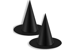BLESKY 2Pack Black Witch Hats for Kids and Adults Witches Hat with Hanging Rop for Halloween Party Decorations