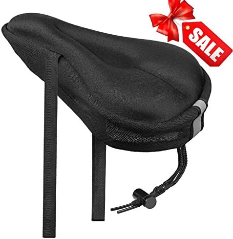 Bike Seat Cushion Cover, ELINP Soft Gel Exercise Bicycle Saddle Cushion Cover with Reflector Strips for Women Men, Fits for Mountain / Cruiser / Stationary / Spinning Bikes, Indoor Cycling（Gray）