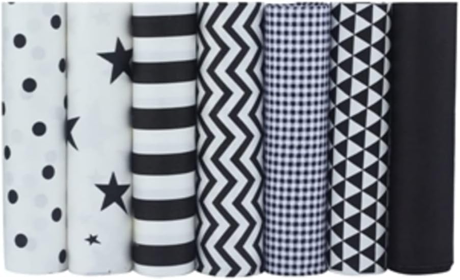 CHAMOKA 7pcs/Lot (16"x20") Printed 100% Cotton Fat Quarters Bundle for Quilting, Scrapbooking, Arts & Crafts, DIY Projects, Collage | Black Fabric, Quilting Fabric, Material for Sewing