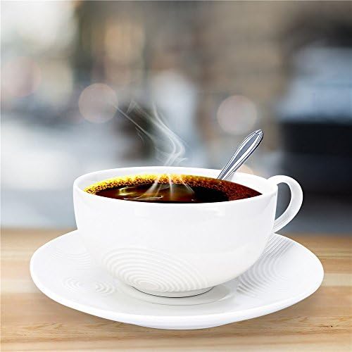 Porcelain Tea Cup with Saucer and Stainless steel Spoon, Ceramic Coffee Mug and Saucer- Perfect for Espresso,Cappuccino,Latte - Pottery Demitasse Mugs Plate for Home Office. White, 7.8 OZ (230 ML)