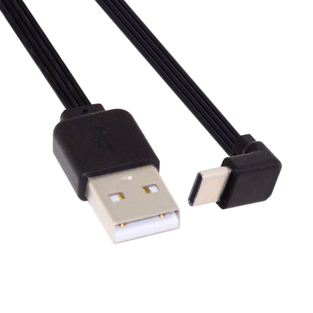CY 13cm USB 2.0 Type-A Male to USB-C Type-C Up Down Angled 90 Degree Data Flat Slim FPC Cable for FPV Disk Phone — image 1