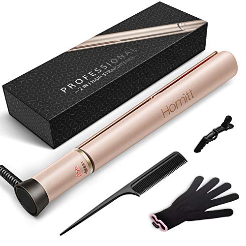 Hair Straightener, Pro Ceramic Flat Iron for Hair with Negative Ion & Dual Voltage, 3D Floating Plates Twist Straightening Iron With Adjustable Temperature (250-450F) Ellesye By Homitt