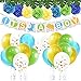 WERNNSAI Dinosaur Party Decoration Kit - Baby Shower Party Supplies for Boys Including “It's A Boy” Banner Latex Balloons Paper Pom Poms Ribbons Artificial Monstera Leaves 43PCS