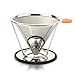 Firlar Pour Over Coffee Filter Fine Grade 304 Stainless Steel Double Mesh Paperless Coffee Dripper Reusable Coffee Maker with Separate Stand Rubber Grip