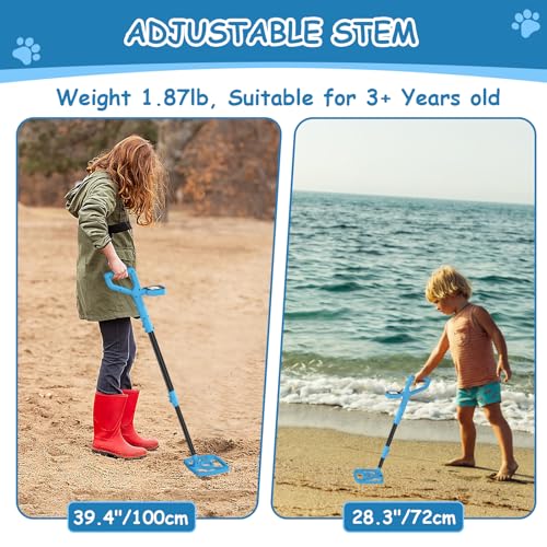 【Type-C】 Metal Detector for Children, OMMO Rechargeable Metal Detector with Fun LCD Screen, 72-100 cm Adjustable for Children, IP67 Light Metal Detectors, Outdoor Exploration (Blue)