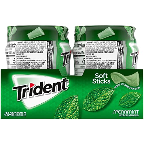 TRIDENT UNWRAPPED SPEARMINT SUGAR-FREE CHEWING GUM, 4 BOTTLES OF 50 PIECES (200 TOTAL PIECES)