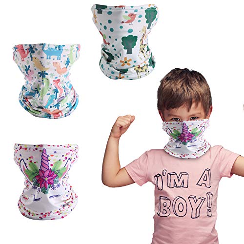 3 Pcs Kids Face Mask Balaclava Neck Gaiter Bandanas,Reusable Kids Face Cover Scarf Headband,Dustproof Windproof Breathable White