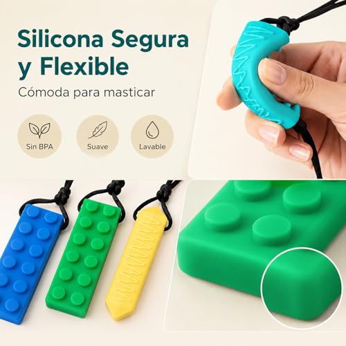 Collar Mordedor Sensorial 6 Piezas para Niños y Bebés, Collares Masticables de Silicona sin BPA, Mordedera Sensorial para Autismo, TDAH, TPS, Dentición y Estimulación Oral Motora