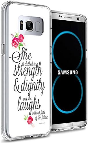 Samsung S8 Case Samsung Galaxy S8 Viwell TPU Soft Case Rubber Silicone Quotes Proverbs 31:25 white flowers