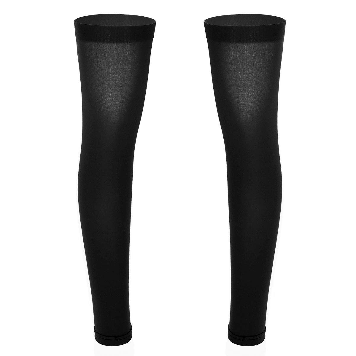 TiaoBug Men's Soft Nylon Thigh High Footless Full Leg Sleeve Stretchy Stockings Pantyhose Black One Size