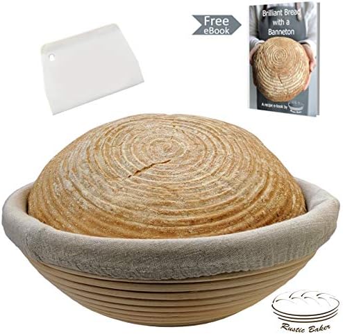 Round Banneton Proofing Basket | Large Bread Proving Basket | 10" 25 cm | Unbleached Natural Rattan Cane Basket | FDA & LFGB Approved | Brotform for Rustic Artisan Bread | Professional Sourdough Bowl