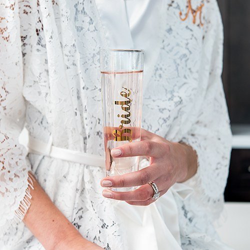 Bride and Groom Champagne Flutes Set of 2 - Metallic Gold Stemless Flute Set His and Hers - Thumbnail 3
