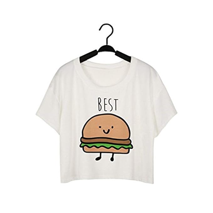 Beste Freunde T-Shirt Best Friends Shirt für Zwei Mädchen Set Damen Hamburger Pommes Frites Oberteil Sommer Weiß Tops mit Car