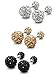 Jstyle 3 Pairs Stainless Steel Cubic Zirconia Stud Earrings for Women Pierced Double Sided Crystal Ball