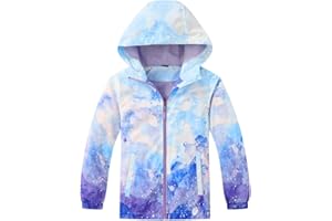 Sowllars Girls Rain Jacket, Windbreaker Kids Raincoat Waterproof Zip Jacket with Fleece Liner