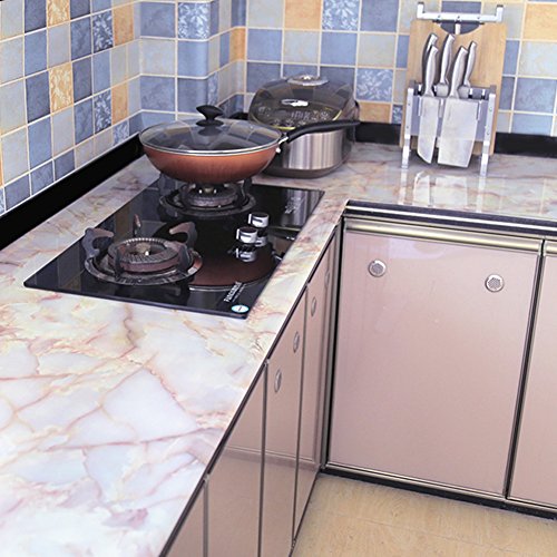 Amao Amber Pink Granite Look Marble Effect Counter Top Film Vinyl Self Adhesive Peel-Stick Wallpaper 15.7'' X 79''