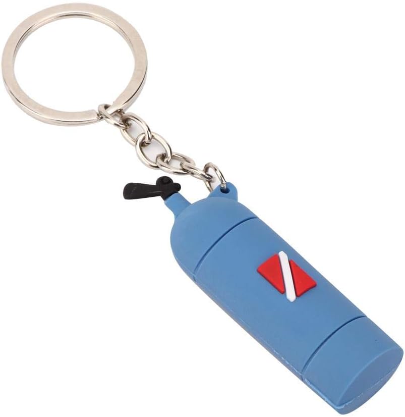 Mini Diving Theme Keyring, Air Cylinder Shape, PVC Scuba Diving Tank Keychain (Blue)