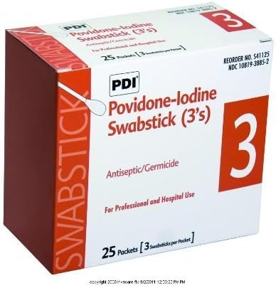 PDI PVP Iodine Prep Swabstick, 2-3/4 x 5-3/4 Package (3 Each) PDI PVP Iodine Prep Swabstick, 2-3/4 x 5-3/4 3s Packaged, Latex-Free (Package of (3 Each)) by Professional Disposables